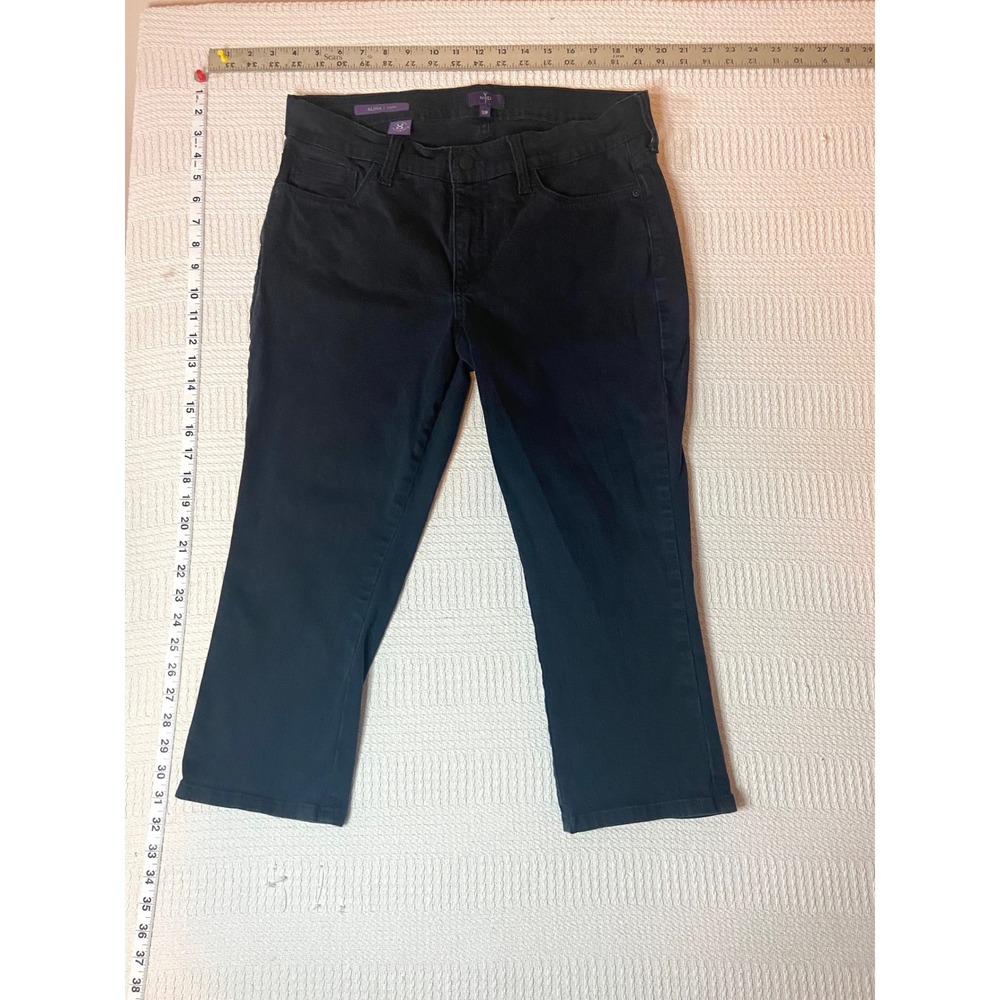 NYDJ Alina Capri Black Stretch Denim Pants Womens 10P Petite Lift Tuck Cropped